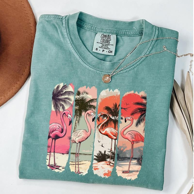 Comfort Colors Flamingo Summer Shirt, Vintage Summer Shirt, Summer Girly T-Shirt, Flamingo Tee, Unisex T-Shirt