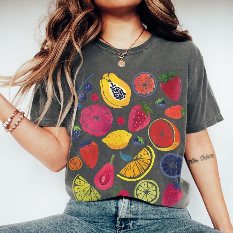 Comfort Colors Fruit Shirt, Cute Strawberry Lemon Tee, Vintage Cottagecore Summer T-Shirt, Ultra Soft Cotton Tee, Everyday Casual Wear