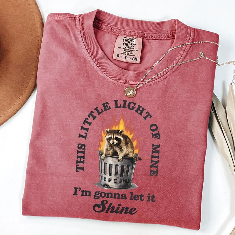 Comfort Colors Funny Dumpster Fire Shirt, This Little Light of Mine I'm Gonna Let It Shine Tee, Funny Raccoon T-Shirt