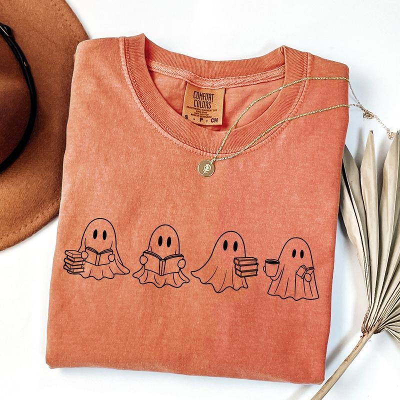 Comfort Colors Ghosts Reading Books Shirt, Books Lover Ghost Gift, Cute Little Ghost Shirt, Spooky Season Shirt, Fall Graphic Tee