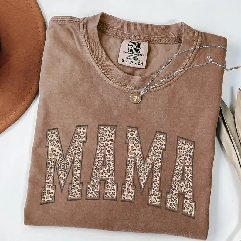 Comfort Colors Leopard Mama Graphic Tee, Comfort Colors T-shirt, Must-Have for Cool Moms, Mama Day Shirt, Gift for Mom, For Woman