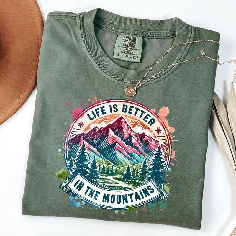 Comfort Colors Life Is Better By The Mountains T-Shirt, Adventure, Hiking, Vintage, Camping, Unisex T-Shirt