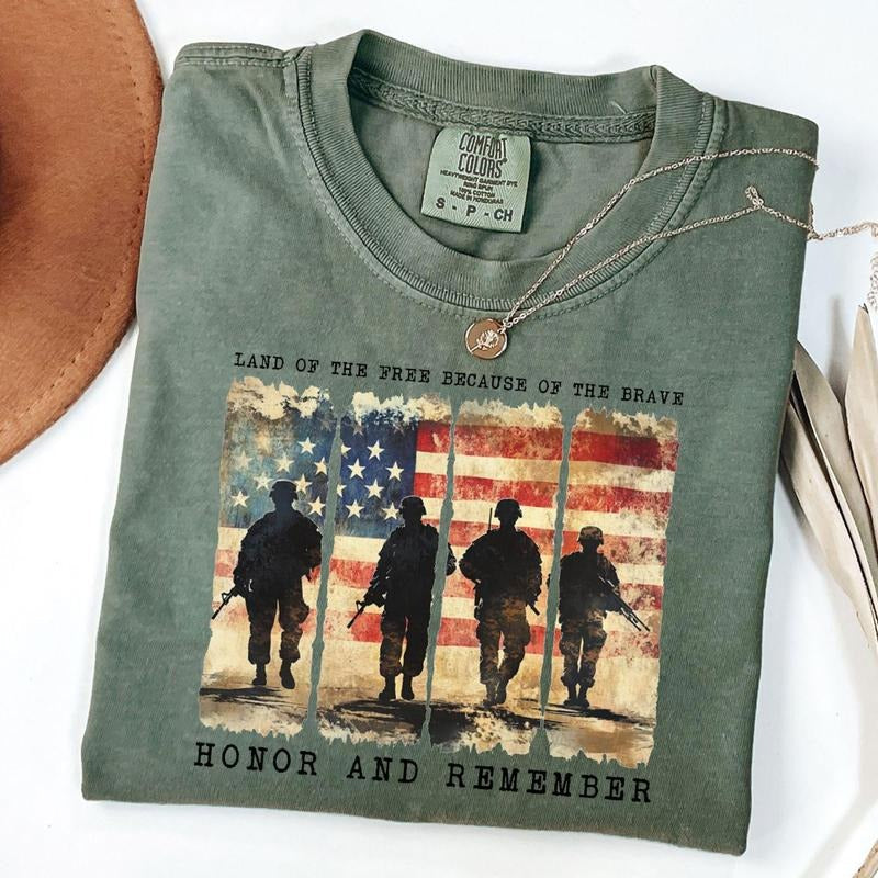 Comfort Colors Memorial Day Shirt, Land Of The Brave T-Shirt, Patriotic American Flag Shirt, Unisex T-Shirt