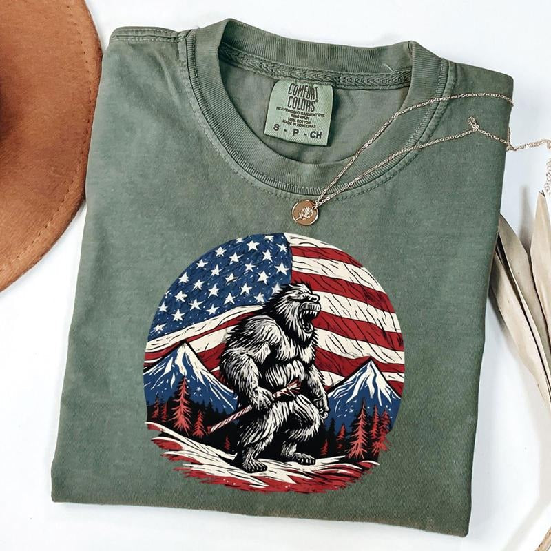 Comfort Colors Merica Bigfoot Shirt, Patriotic USA Flag Tee, 4th Of July T-Shirt, American Pride, Unisex T-Shirt