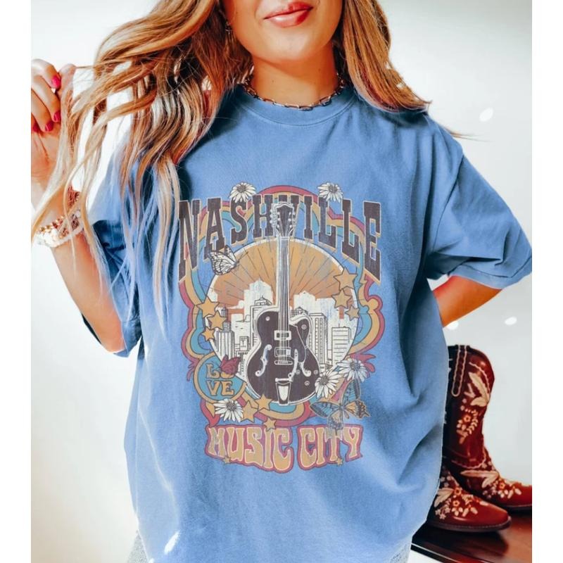Comfort Colors Nashville Shirt, Country Music Guitar Tee, Retro Tennessee Tshirt, Boho Vintage Oversized Shirt