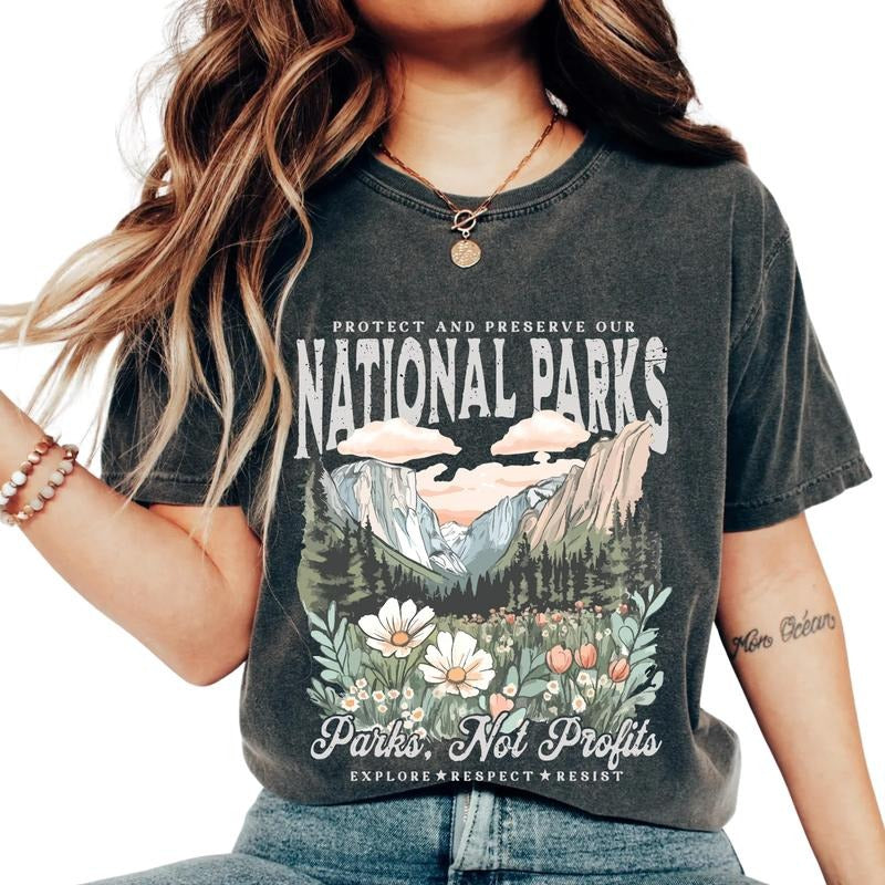 Comfort Colors National Parks T-Shirt, Parks Over Profit Tee, Vintage Nature Lover Top, Wildlife Protection Graphic, Hiking Gift Shirt, Ultra Soft Cotton Tee, Everyday Casual Wear