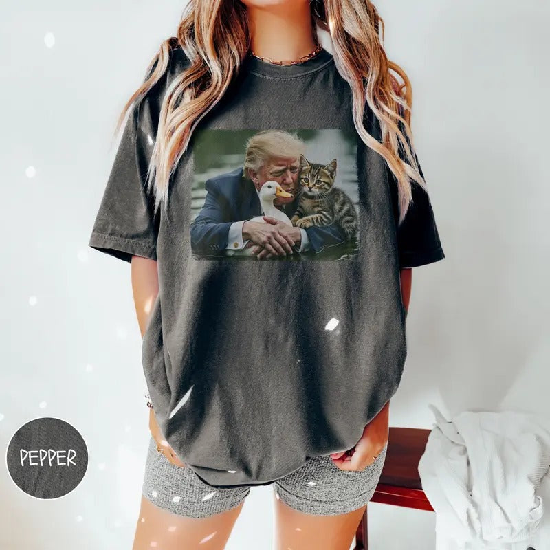 Comfort Colors Trump 2024 Duck Kitten Shirt, Felon 2024 Unisex Vintage Style, Trump 2024 Shirt, Cat Lady Springfield OH Shirt