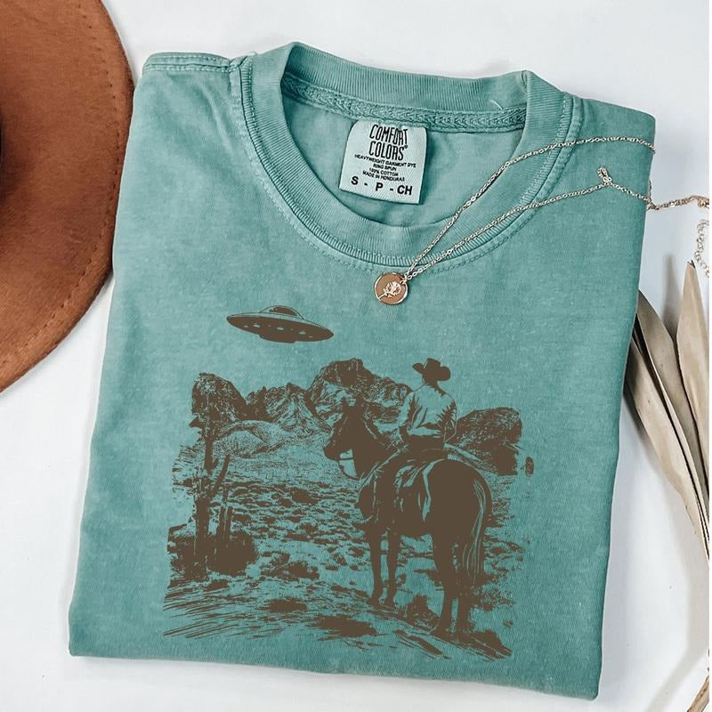 Comfort Colors Ufo Western Shirt, Retro T-Shirt, Vintage Cowboy T-Shirt, Wild West Shirt