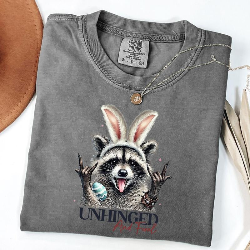 Comfort Colors Unhinged And Feral Shirt, Funny Raccoon Shirt, Raccoon Bunny T-Shirt, Vintage Feral Mom, Funny Sarcastic Quote, Unisex T-Shirt