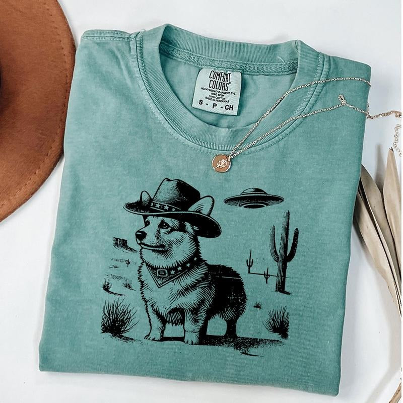 Comfort Colors Vintage Corgi Shirt, Cowboy Corgi Shirt, Retro Western T-Shirt, Western Dog Tee, Corgi Lover Gift