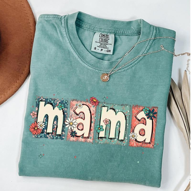 Comfort Colors Vintage Mama T-Shirt, Floral Mama Shirt, Boho Mom T-Shirt, Mother's Day Gift, New Mom Gift