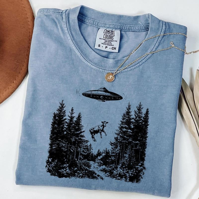 Comfort Colors Vintage UFO Cow Shirt, UFO Graphic Tee, Unisex Western Shirt, Unisex T-Shirt