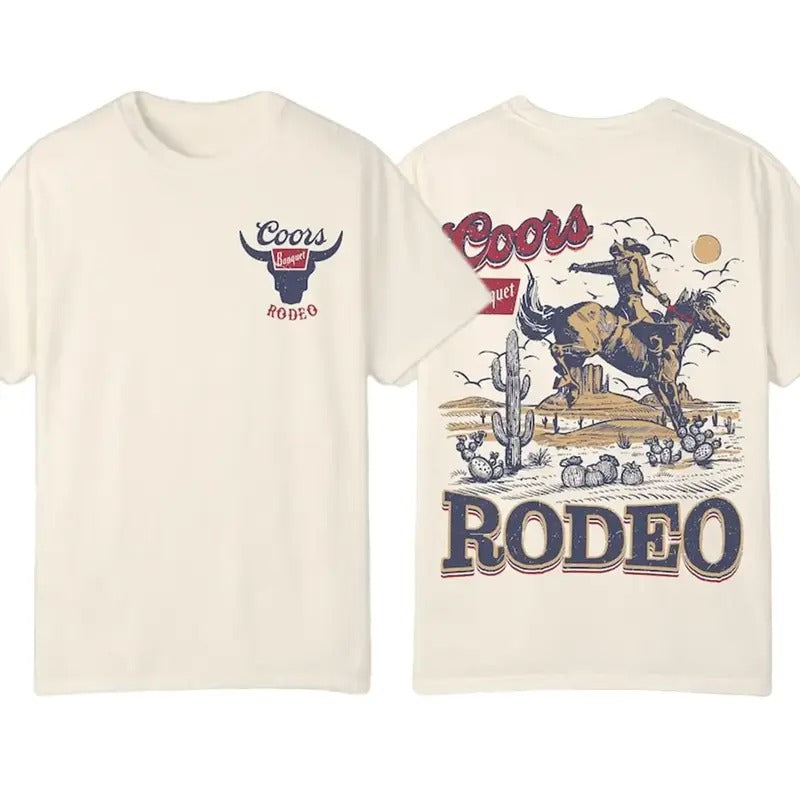 Comfort Colors, Coors Rodeo Vintage Graphic T-Shirt, Retro Cowboy Shirt Cotton Menswear