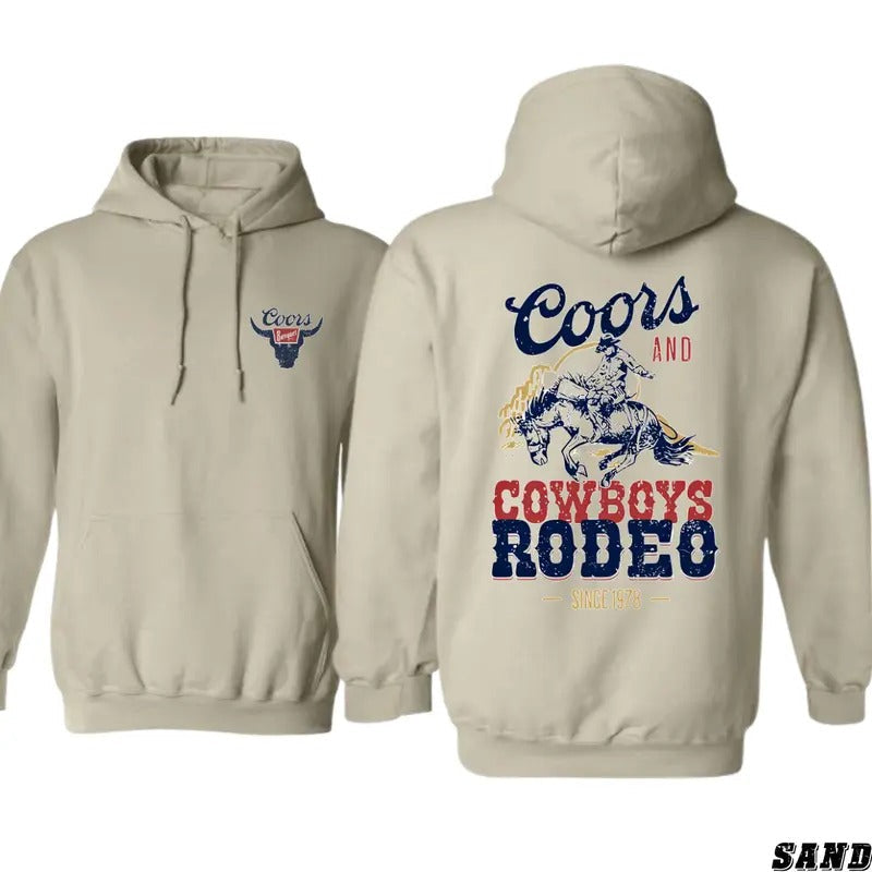 Coors and Cowboys Rodeo Hoodie - Classic Western Rodeo Design Featuring Bold Cowboy Graphics, Perfect for Rodeo Enthusiasts and Western Style Fans, Unisex Hoodie for Everyday Comfort and Cowboy Spirit Menswear Sweaters
