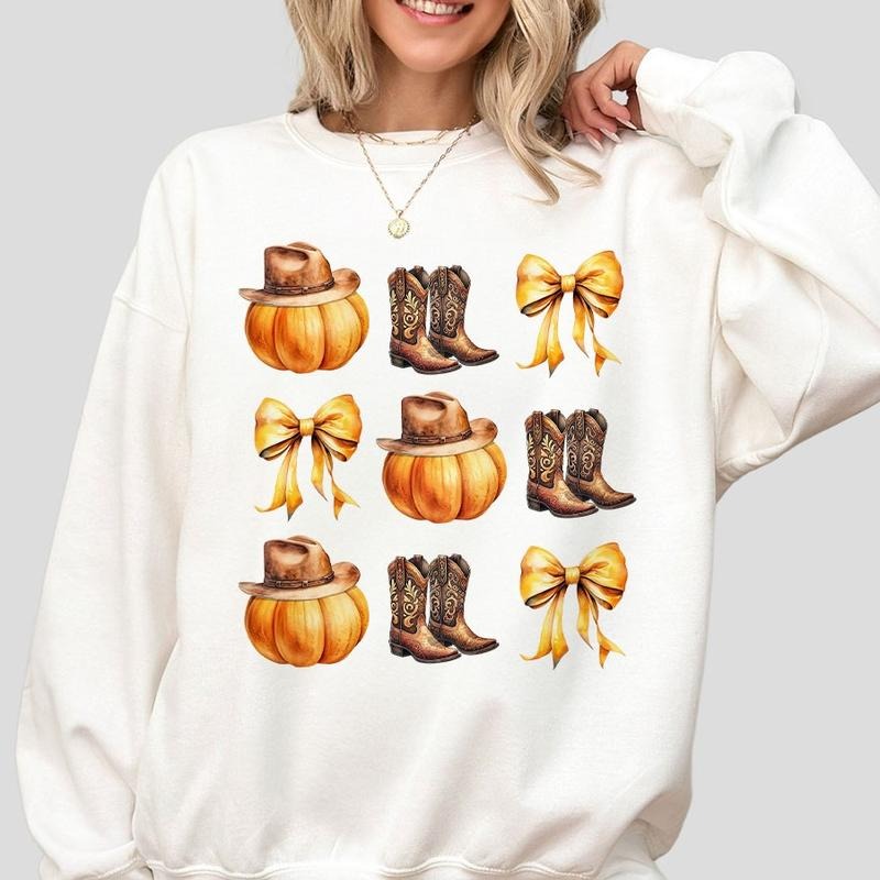 Coquette Bow Fall Shirts, Howdy Pumpkin Sweatshirt, Western Fall Shirts, Fall Coquette Bow Tee, Shirts For Women, Country Fall T-shirts, Fall Vibes Sweatshirt, Cowgirl Fall Tee, Women's Tops, Vintage Boots Fall T-Shirt, Fall Tee