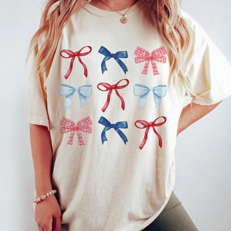 Coquette Bows 4th Of July Shirts, 1776 America T-Shirt, Fourth Of July Tee, Independence Day Shirt, Retro 4th Of July Outfits, American Tee, Independence Day Parade Outfits, 4th Of July Women Top