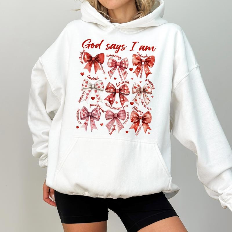 Coquette Christian Hoodie, God Says I Am Graphic Hoodies, Bible Verse Hoodie, Positive Religious Clothing, Valentine Gift For Christian