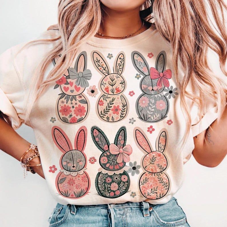 Coquette Easter Bunny Floral Shirt, Easter Bunny sweatshirt, Coquette Easter Shirt, Retro Easter Shirt, Girly Easter Bow, Bunny Shirtshirt for women, vintage graphic tees, shirt for women