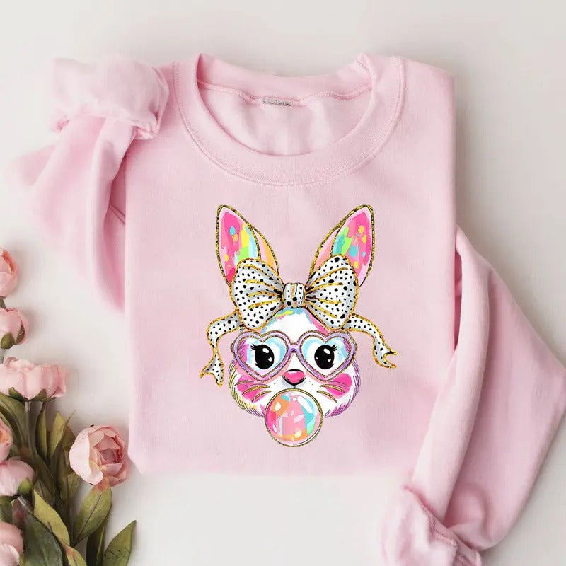 Coquette Easter Bunny Sweatshirt, Coquette Bow Bunny Ears Shirt, Easter Bunny Shirt, Easter Gift Shirt, 2025 Easter Day Shirt, Cute Bunny Sweatshirt, Rabbit Tee, Happy Easter Day Gift, Cute Easter Shirt