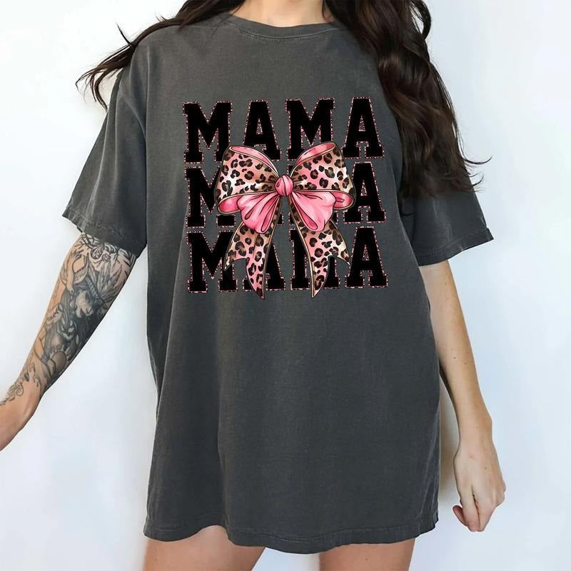 Coquette Leopard Mama Comfort Colors Shirt, Pinky Cheetah Bow Mama T-shirt, Leopard Feral Mom Graphic Tee, Mom Appreciation Gift, Mother's Day Gifts