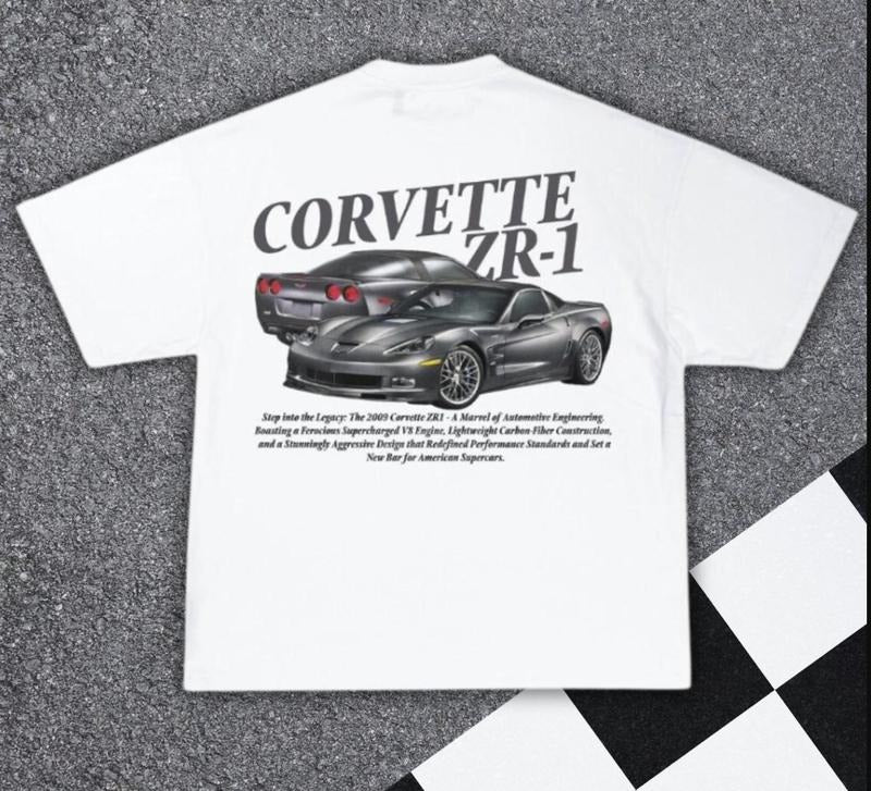 Corvette ZR-1 T- Shirt - Chevrolet Corvette Print Original Art Car Shirt Poster Type Design for Birthday Menswear Top Underwear Tshirt Streetwear T-Shirt