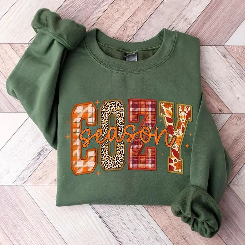Cozy Season Sweatshirt, Retro Autumn Sweater, Womens Fall T-Shirt, Get Cozy Crewneck, Fall Graphic Shirt, Cozy Vibes Clothing, Cozy Winter Shirt