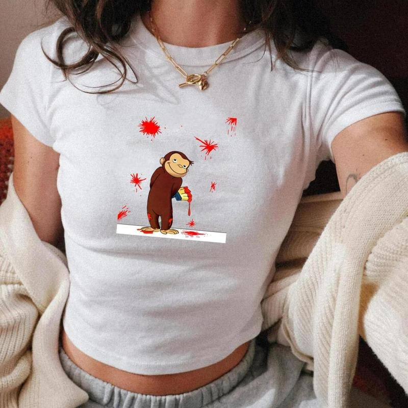 Curious George Painting with Red Baby Tee, Favorite Stories, Curious George Baby Tee, 100% Cotton Graphic Tee, Fitted Style, Casual Wear