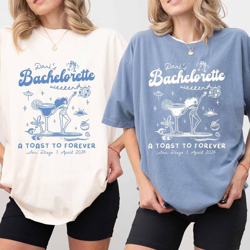 Custom A Toast To Forever Bachelorette Comfort Colors Shirt, Custom Bachelorette T-shirt, Personalized Beach Wedding Graphic Tee, Social Club Bach Tee