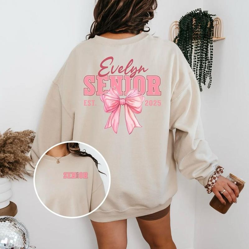 Custom Coquette Bow Senior Sweatshirt, PersonalizednSenior 2025 Shirt, Class of 2025 Sweatshirt, Graduation Shirt, High School Graduation Sweatshirt
