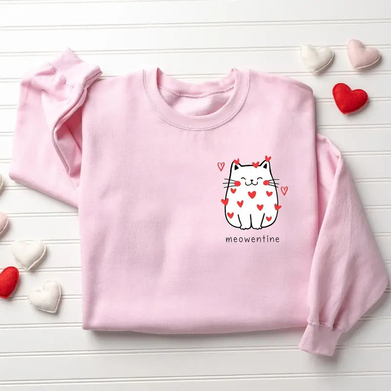 Cute Cat Valentine Sweatshirt, Cat Lover Valentine Sweatshirt, Girls Valentines Day Gift, Funny Valentines Day Sweater