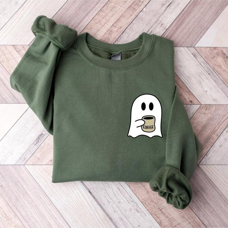 Cute Spooky Coffee Sweatshirt, Ghost Coffee Sweater, Womens Ghost Sweatshirt, Spooky Season, Fall Coffee Lover Shirt, Halloween Party Shirt, Fall Graphic Shirt