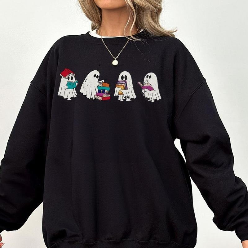 Сute Ghost Book Lover Shirt, Ghost Teacher Tshirt, Book Lover Sweatshirt, Retro Ghost Halloween, Spooky Season Tee, Halloween Tee for Women, Gift for Book Lover, Funny Halloween Teacher Tee, Ghost Boo Sweatshirt, Halloween Gifts for Teacher, Women Top