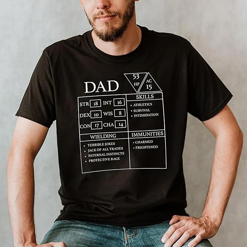Dad Character Sheet Shirt, Role Playing Game Sweatshirt, Dungeons and Dragons Shirt, Dungeon Master T-Shirt, DND Dad Shirt, Funny Dad Tee