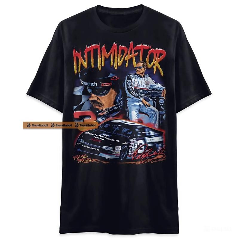 Dale Earnhardt Bootleg Intimidator Raise Helll Praise Dale 90s Recreation Retro Vintage Unisex Classic T-shirt, Nascar, Racing Tshirt, Unisex Shirt, Top Menswear Cotton Streetwear Crewneck Tropical Casual Shortsleeve Black