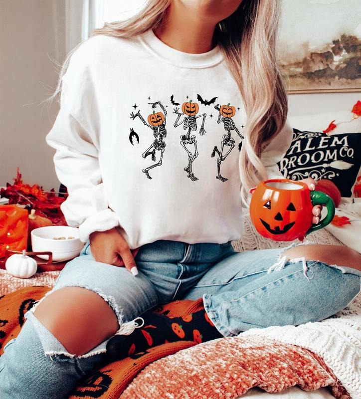 Dancing Skeleton Halloween Sweatshirt For Women Halloween Sweater Skeleton Sweatshirt Funny Halloween Hoodies Spooky Season Sweatshirt  T-shirt, sweater and Hoodie
