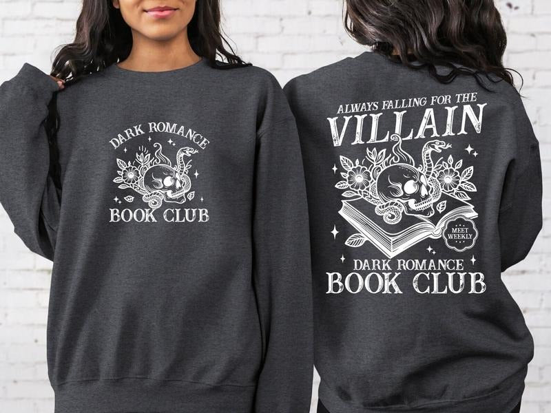 Dark Romance Book Club Sweatshirt, Retro Dark Romance Hoodie, Gift Book Lovers, Romantasy, Readers, Book Nerds, Bookworm Unisex Soft Comfort Crewneck Pullover Long Sleeves Graphic Fabric Sweater