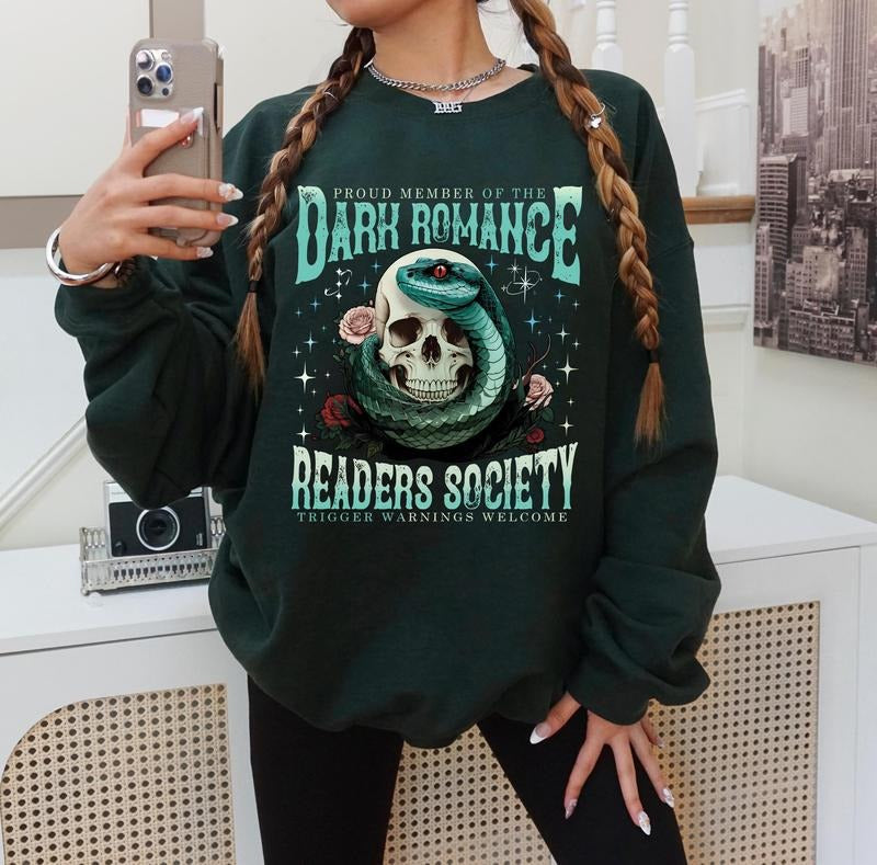 Dark Romance Readers Society Sweatshirt, Readers Society Hoodie, Fantasy Reader Shirt, Book Lover Gift Unisex Soft Comfort Crewneck Pullover Long Sleeves Graphic Fabric Sweater