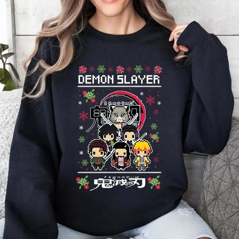 Demon Slayer team Shirt, Tanjiro Nezuko Zenitsu Inosuke Shirt,Demon Slayer t-shirt, Kimetsu no Yaiba Shirt, Anime sweatshirt hoodie, Anime lover t-shirt Menswearstyle{n002}2