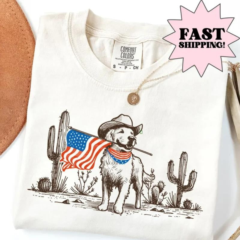 Dog Shirt, 4th Of July Shirt, USA Shirt, Western Shirt, Fourth Of July Shirt, American Flag Shirt, America Shirt, Vintage Tee BA5WW