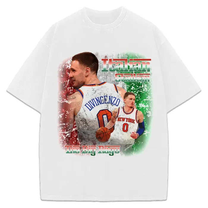 Donte DiVincenzo New York Italian Stallion The Big Ragu Custom Graphic T-Shirt For Knicks Fans Cotton Menswear