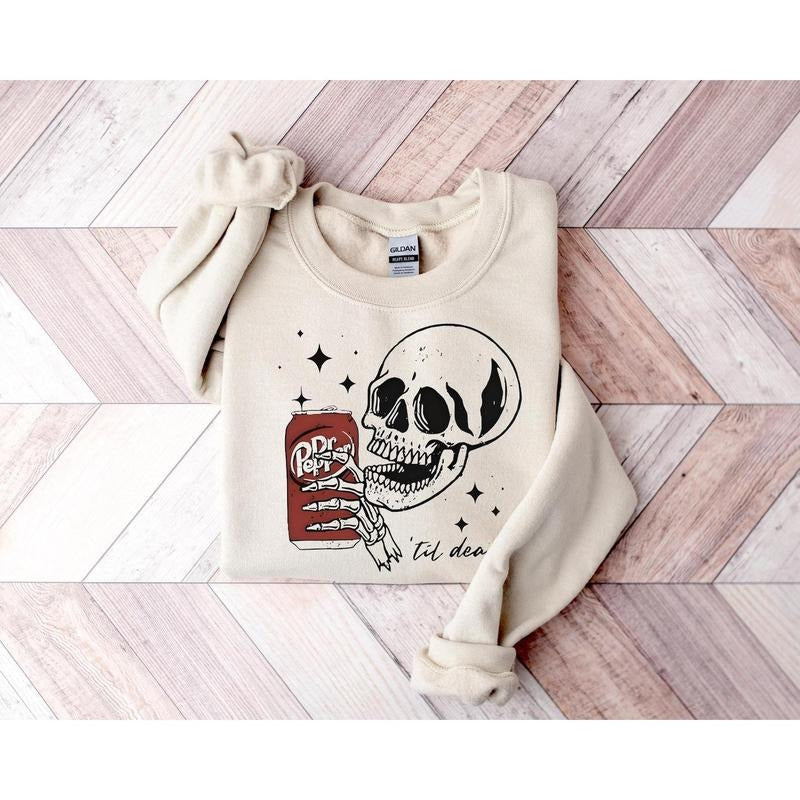 Dr Pepper Skull Sweatshirt, Funny Halloween Shirt, Skull Sweater, Halloween Shirt, Trendy Halloween Shirt, Halloween Skeleton Shirt, Gift