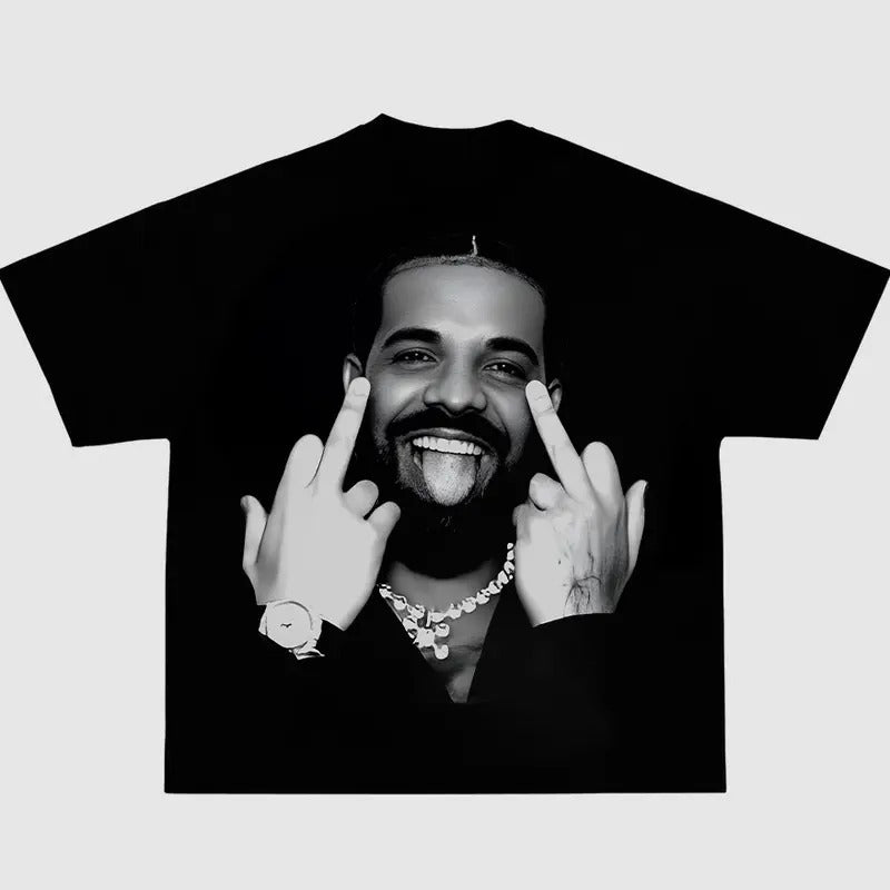 Drakee Black T-shirt Big Face Graphic Tee