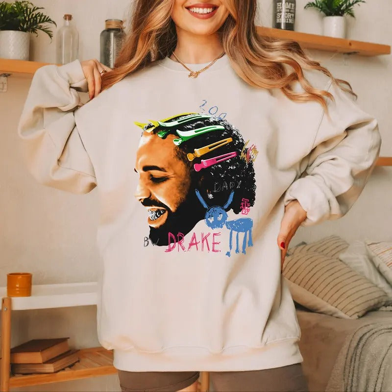 Drakeee For All The Dogs Exclusive Merch Sweatshirt - Big Face Graphic for Hip Hop Aficionados