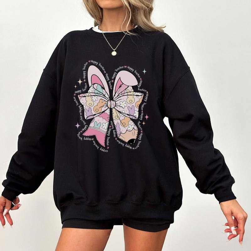 Easter Teacher Shirt, Bunny Bow Graphic Tee, Cute Spring Teacher Outfit, Pastel Easter Shirt for Educators, Teacher Appreciation Gift