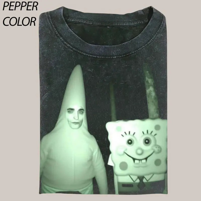 Edward And Spongerbob Vintage Graphic Tee, Funny SpongeBob SquarePants T-shirt, Twilight Movie Shirt, Unisex T-Shirt Gift For Menswear Menswear, Trendy Shirt