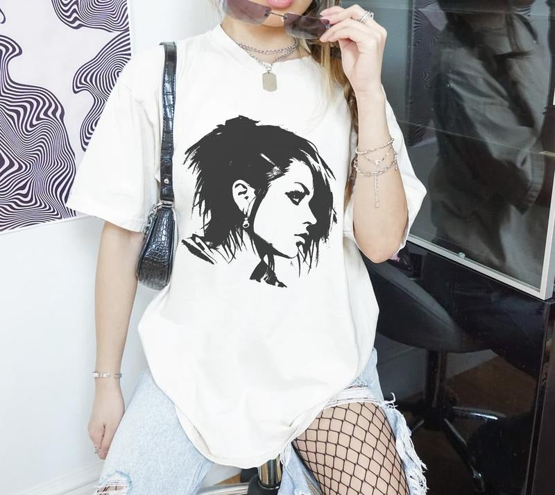Emo Gothic Girl T-Shirt, Y2K Streetwear T-Shirt, Oversized Streetwear Shirt, Retro Graphic Emo Tee, Baggy Grunge Tee, 2000s Emo Clothes Menswear Top Underwear Tshirt Streetwear Man Tropical Crewneck Shortsleeve Round Neck Casual