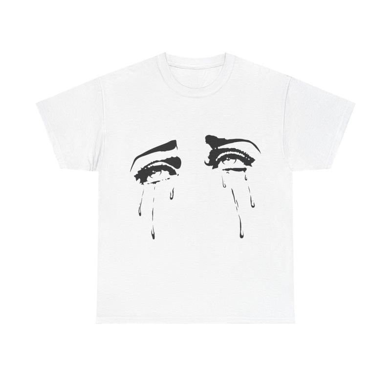 Emo Gothic T-Shirt Crying Tears Tee Y2k Shirt Anime Fan Tshirt Emotional Face Casual Comfortable Cotton Crewneck Fashion Fit Top
