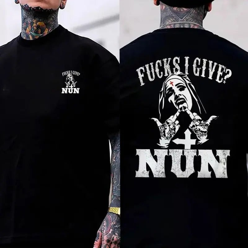 F@ck I Give Nun T-shirt - Double Sided Shirt, Sweatshirt, Hoodie, Unisex Shirt, Naughty Clothes Men, Menswear Classic, Classic Cotton Fabric, Cotton Fabric Menswear, Classic Menswear Oversized Pocket Sport