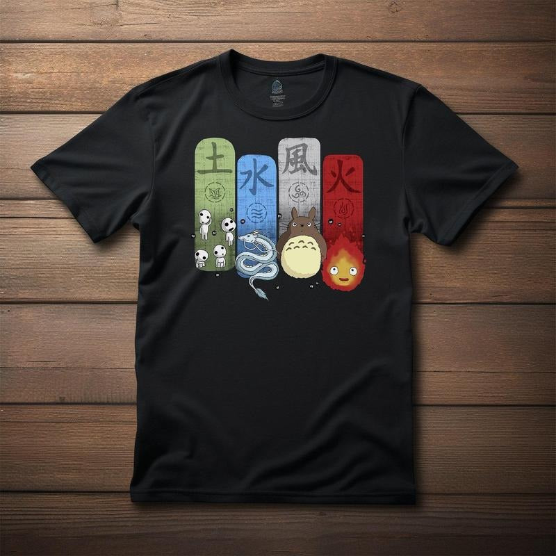 Fantasy Forest Elements T-shirt Japan Anime Movie Fan Tee Shirt Unisex Black Shirt - Anime T-shirt, Manga Shirt, Birthday Christmas Gift