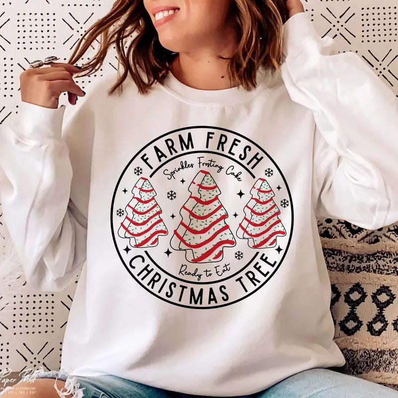 Farm Fresh Christmas Tree Cakes Shirt,Christmas Cake Sweatshirt,Christmas Tree Farm Shirt,Funny Christmas Sweatshirt,Holiday Sweatshirt Cotton Crewneck